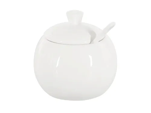 Buchensee Zuckerdose mit Deckel und Löffel / Zuckerbehälter aus Porzellan, weiß