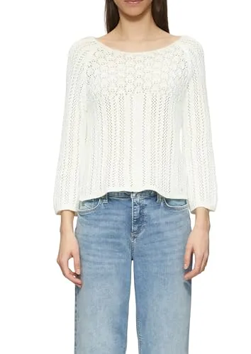 Pullover in Häkeloptik Ecru XS - Eleganter Damenpullover in Häkeloptik, schmale Passform und filigranes Ajourmuster aus hochwertiger Baumwolle, ideal für stilvolle Anlässe.