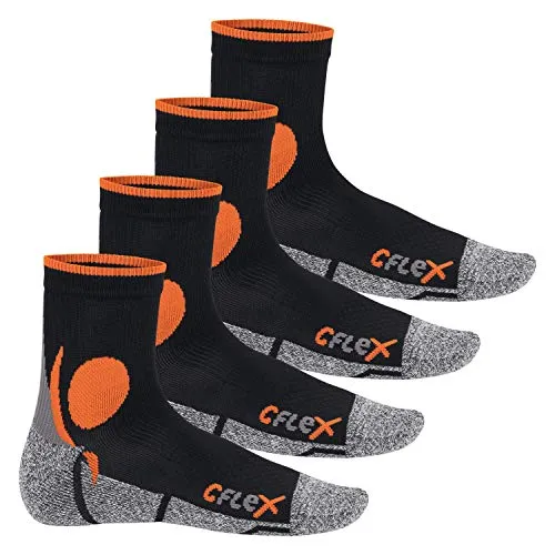 CFLEX Sportsocken Damen und Herren - 4 Paar Laufsocken - Sportsocken für Damen und Herren, leicht und atmungsaktiv, mit anatomischer Passform und stoßdämpfenden Polsterungen für optimalen Komfort beim Laufen.
