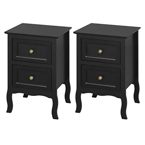 Woltu Nachttisch (2-St), Sofatisch Nachtschrank mit 2 Schubladen in Weiß und Schwarz - Nachtkonsolen mit 2 praktischen Schubladen, kratzfest und robust – ideal für stilvolle Schlafzimmergestaltung.