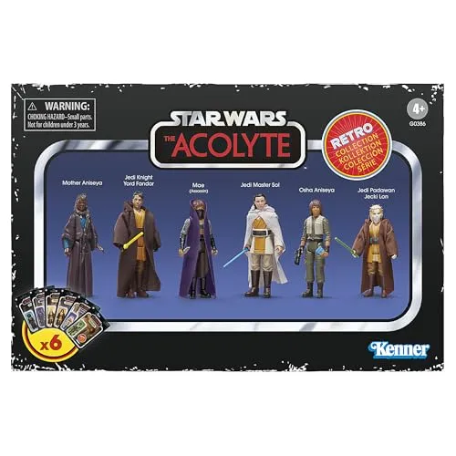 Star Wars Retro-Kollektion The Acolyte Multipack - 6 Action-Figuren - Actionfiguren für Kinder, inspiriert von der Disney+ Serie mit 6 Figuren und 7 Accessoires für kreative Inszenierungen, perfekt für Sammler und Fans ab 4 Jahren.