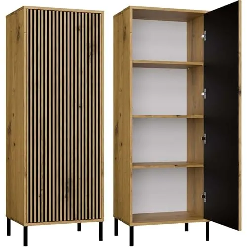 CDF Schrank KAMARO 1DD Slim Eiche Artisan Lamellen geriffelte Front