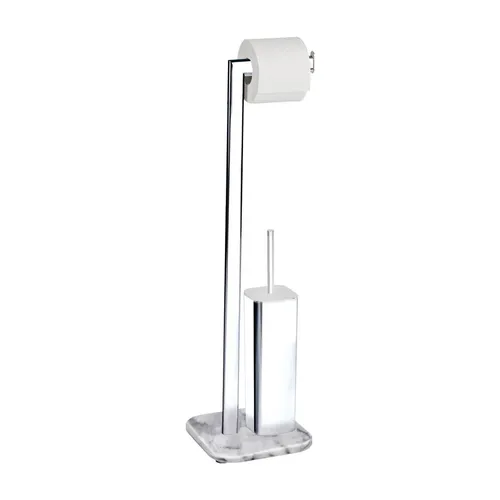 WENKO Stand WC-Garnitur Onyx: Stilvoller Toilettenpapierhalter und WC-Bürstenhalter - WC-Bürsten & Halter – Edle Kombination aus Toilettenpapier-Rollenhalter und hygienischer WC-Bürste mit auswechselbarem Bürstenkopf, ideal für ein elegantes Bad.
