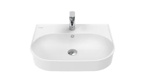 Creavit Waschbecken 60 cm – Aufsatzwaschbecken Keramik Weiß – Rechteckig – Mit Hahnloch – Wandmontage oder Möbelmontage – Modernes Bad Lavabo