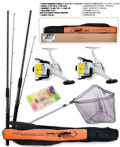 Lineaeffe Spin Combo Set 2 Ruten + 2 Rollen + Kescher + Kunstköder + Futteral