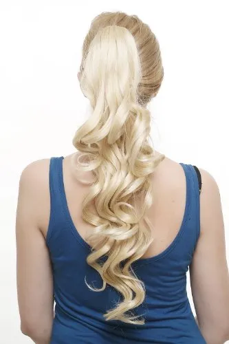 Haarteil Zopf Pferdeschwanz mit Butterfly-Klammer: dezent edel gelockt sehr lang 60 cm Hellblond SA050-1003T