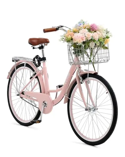 Produktbild VEVOR Cruiser Fahrrad Rosa Beach mit Korb
