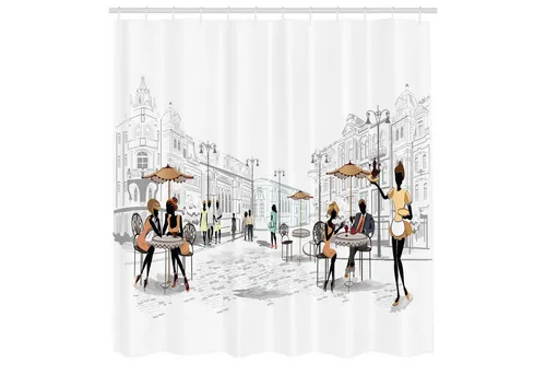 Abakuhaus Duschvorhang Moderner Digitaldruck mit 12 Haken auf Stoff Wasser Resistent Breite 175 cm, Höhe 180 cm, Städtisch European Street Restaurant