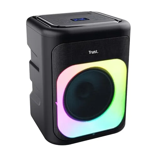 Trust Azura Party Lautsprecher - Tragbarer 100W Bluetooth Lautsprecher, wetterfest IPX4, 11 Stunden Akkulaufzeit und synchronisierte LED RGB Lichter für unvergessliche Partys