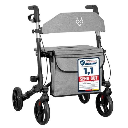 ForeverSenior Rollator – leichter 3-fach faltbarer Reiserollator mit Sitz und All-Terrain Reifen