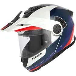 Acerbis Rider Logo Klapphelm, weiß-rot-blau, Größe S - Vielseitiger Klapphelm für Touring und Adventure mit klarem Hauptvisier und integriertem Sonnenvisier. Ideal für komfortable Fahrten und optimale Sicht.