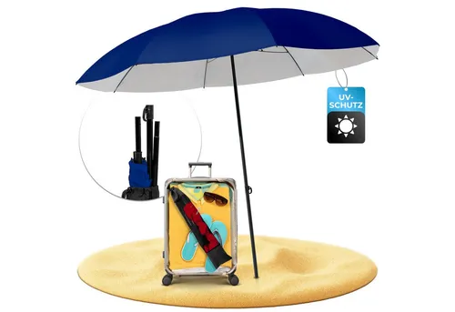 STYNGARD Reise Sonnenschirm NIZZA – UV Schutz 50+ für Strand und Urlaub - Sonnenschirm mit 155 cm Durchmesser, ideal für Reisen. Bietet zuverlässigen UV Schutz 50+ und ist mit Abspannleinen für maximale Stabilität ausgestattet.