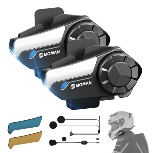 Moman H2S Motorrad Intercom Headset - 1000M Reichweite, Hi-Fi Stereo und wasserdicht - Motorrad-Headset mit 1000M Reichweite, Hi-Fi Audio und IPX6 Wasserdichtigkeit für ununterbrochene Kommunikation und klare Musikgenüsse bei jedem Wetter.