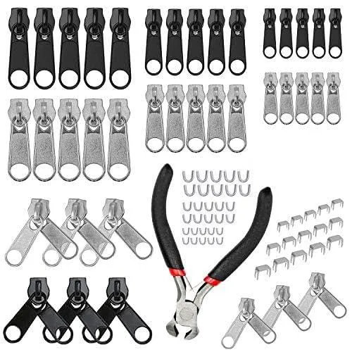 Reparaturset für Reißverschlüsse – 85 Teile, Metallklappen, für Jeans, Mäntel und Jacken