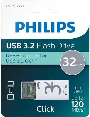 Philips USB Stick 32GB Speicherstick Click Series weiß grau Typ C USB 3.2 Gen 1