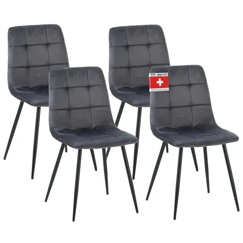 Albatros Esszimmerstuhl Bora 4er Set - Stilvolles Vintage Design in Anthrazit - Esszimmerstühle mit robustem Samtbezug, belastbar bis 110kg, ideal für stilvolle Dinnerabende und modernes Wohnen.