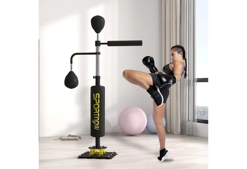 SPORTNOW freistehender Boxsack 140-205cm - Standboxsack mit höhenverstellbarem Design, stabiler Konstruktion und zwei Reflexbällen für effektives Kraft- und Reaktionstraining.