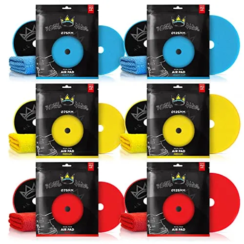 Royal Pads AIR Polierpad Polierschwamm für Ø75mm/Ø125mm Stützteller: 6X Polierpad + 6X Mikrofasertuch | 12-teiliges Sparset