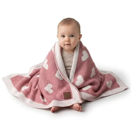 Little Dedi Alina Baby Weiche Strickdecke, 80x100 cm. Kuschelige Herzen, Weich & Atmungsaktiv, Oeko-Tex Zertifiziert, Leicht & Kuschelig, Perfekt für Neugeborene, Kleinkinder, Kinderbett, Kinderwagen