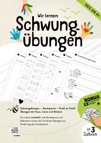Wir lernen: Schwungübungen ab 3: Ein erstes Kindergarten Übungsheft zum Nachspuren und Schreiben lernen mit kreativen Übungen zur Förderung der Feinmotorik.