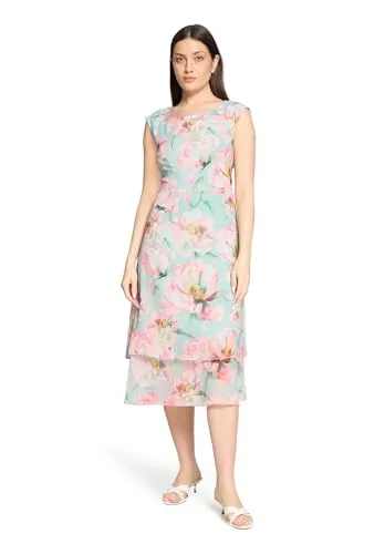 Betty Barclay Damen Chiffonkleid mit Bindegürtel 36, Mint/Rosé - Elegantes Chiffonkleid von Betty Barclay in Mint/Rosé. Das ärmellose Design mit U-Boot-Ausschnitt und tailliertem Schnitt betont die Figur und bietet Bewegungsfreiheit. Ideal für stilvolle Auftritte im Alltag und in der Freizeit.