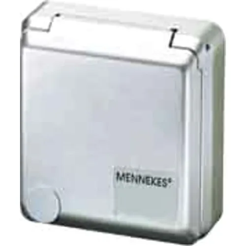 Mennekes ANBAU-CEPEX SCHUKO SILBER AM4984 - Steckdosen & Zubehör, 16A2P+E 230V SCHUKO-Anbaudose Cepex IP44, ideal für den Einbau in Kabelkanäle und Energiesäulen, schützt vor Spritzwasser.