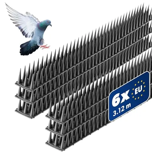 KADAX 6 Stück Vogelabwehr Spikes, Kunststoff, 51x4x3,5 cm, 3-reihig, für Tauben, Katzen, Marder, Zaun, Balkon, Dach, Fensterbank, robust und wetterbeständig, frei zuschneidbar, Anthrazit