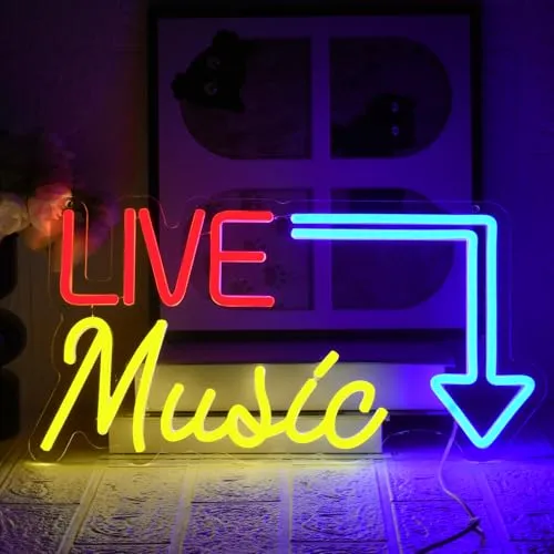 UExnkj-Y Live Music Leuchtreklame Musik Neonlichter Buntes Led Neon Schild Dimmbare Musik Neon Sign für Bier Bar Rock Musik Studio Büro Garage Schlafzimmer Zimmer Party Laden