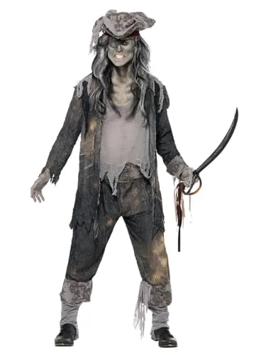 Smiffys Kostüm Geisterschiff-Ghul - Geister-Pirat Kostüm für Herren, ideal für Karneval und Halloween, inklusive Mantel, Hose und Hut, leichtes Material für hohen Tragekomfort, perfekt für Partnerkostüme.