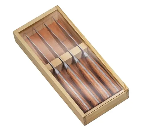 Zassenhaus 70804 Steakmesser 4er-Set, Edelstahl - Steakmesser 4er-Set aus Spezial Klingenstahl 3Cr13, mit scharfen Klingen und eleganten Pakkaholz Griffen – perfekt für ein genussvolles Steakessen.