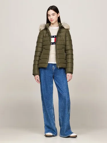 Tommy Jeans Damen Pufferjacke Basic Hooded Down Jacket, Grün (Fatigue Green), XS - Funktionsjacken - Zeitloses Design mit optimaler Passform, ideal für jeden Anlass und aus 100% recyceltem Polyester für umweltbewusste Mode.