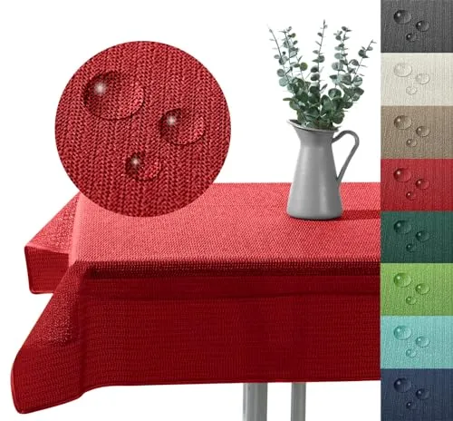 Outdoor Tischdecke Gartentischdecke wasserfest wetterbeständig rutschfest waschbar Outdoortischdecke Weichschaum Garten Balkon Camping Party Tischdeko Typ883 rot 110x140 cm eckig