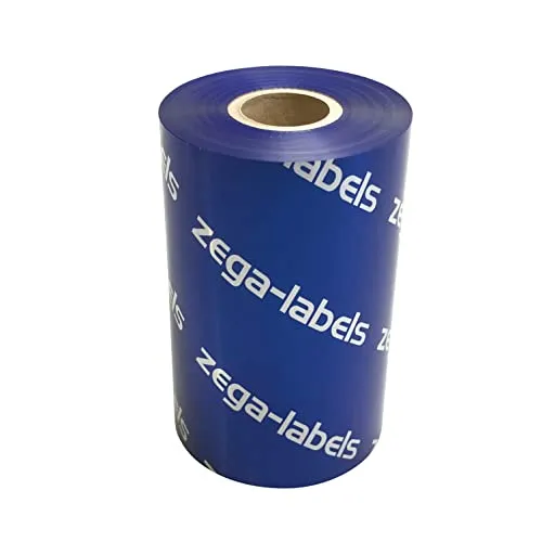 zega-labels Thermotransfer Farbband BLAU 110 mm x 300 m - zega color (Wachs/Harz Wischfest) - Farbseite AUSSEN - 1 Zoll Kern Ø 25 mm - für Papieretiketten - Ribbon für Zebra ZT-Serie/ZM400/Z4M+/ZD421T