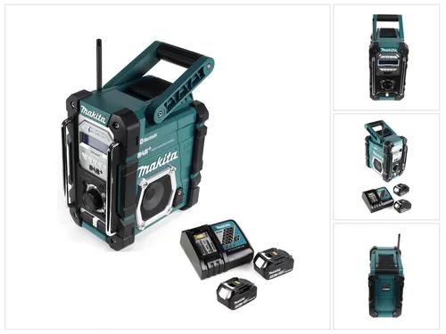 Makita DMR 112 Baustellenradio mit Bluetooth und 2 Akkus - Robustes Baustellenradio mit DAB+ und Bluetooth, inklusive 2x 3,0Ah Akkus und Schnellladegerät. Perfekt für den Einsatz auf der Baustelle, auch bei schlechtem Wetter!