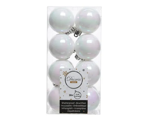 Kaemingk Weihnachtsbaumkugel, Weihnachtskugeln Kunststoff 4cm weiß irisierend, 16 Stück