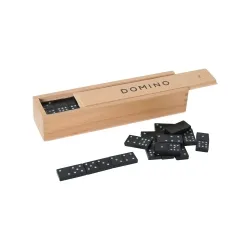 Goki 15336 - Dominospiel im Holzkasten - Klassisches Dominospiel mit 55 Spielsteinen, ideal für Spielabende und fördert die Konzentration. Praktisch verpackt im Holzkasten.
