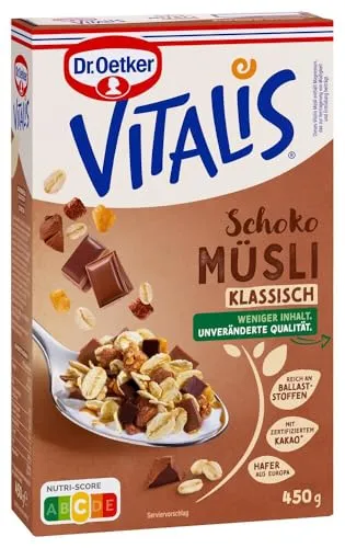 Dr. Oetker Vitalis Schoko Müsli klassisch, Frühstücksmüsli mit Vollmilch- und Zartbitter-Schokolade, 7er Packung (7 x 450g)