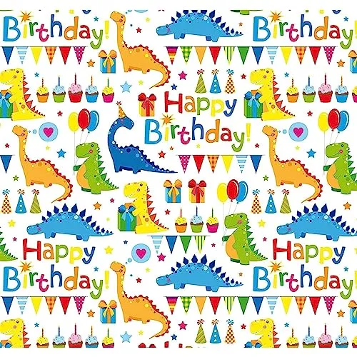 bsb Geschenkpapier Dino in 70 x 200 cm - Geschenk-Verpackung zum Geburtstag - Geschenk-Papier Rolle Geburtstag - reißfestes Geschenkpapier Kinder & Erwachsen - 1 Rolle