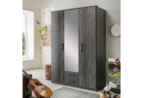 Stylischer Drehtürenschrank in Graphitfarben mit Spiegel