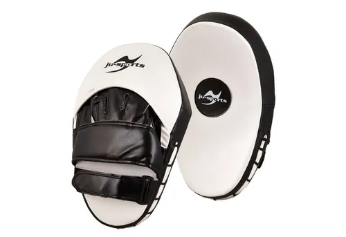 Ju-Sports Pratzen Curved Plus, schwarz/weiß - Boxpads für effektives Training, vorgebogen mit Klettverschluss für perfekten Halt und leicht zu handhaben.