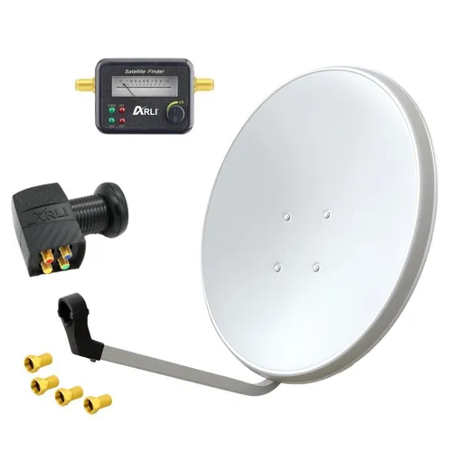 60cm HD Sat Anlage mit Quad LNB und Satfinder - Hochwertige SAT-Antenne für sicheres Fernsehen selbst bei schlechtem Wetter. Ideal für 2 Teilnehmer, mit extrem kälte- und hitzebeständigem Material.