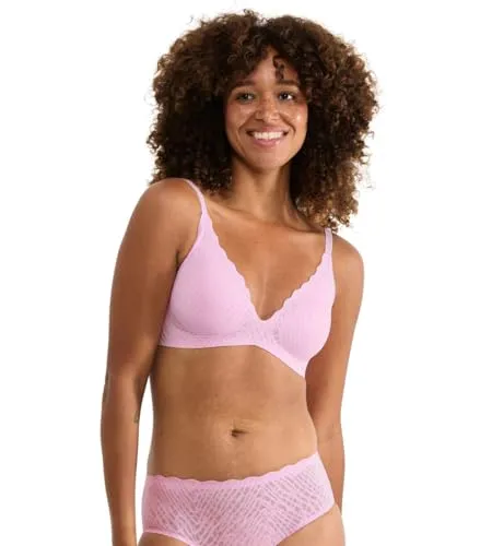 sloggi Bügelloser BH ZERO Feel Bliss THE UP P in Floral Pink, Größe L - Modischer, nahtloser Büstenhalter ohne Bügel mit elastischer Spitze für höchsten Tragekomfort. Pflegeleicht und ideal für den täglichen Einsatz.