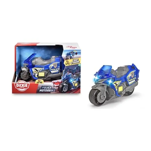 Dickie Toys Polizei Motorrad – Spielzeug Motorrad mit Licht und Sound für Kinder - Futuristisches Polizei Motorrad mit Freilauf, ideal für kleine Hände. Inkl. ausklappbarem Warnschild und authentischen Licht- und Soundeffekten. Perfekt für angehende Junior-Polizisten ab 3 Jahren!