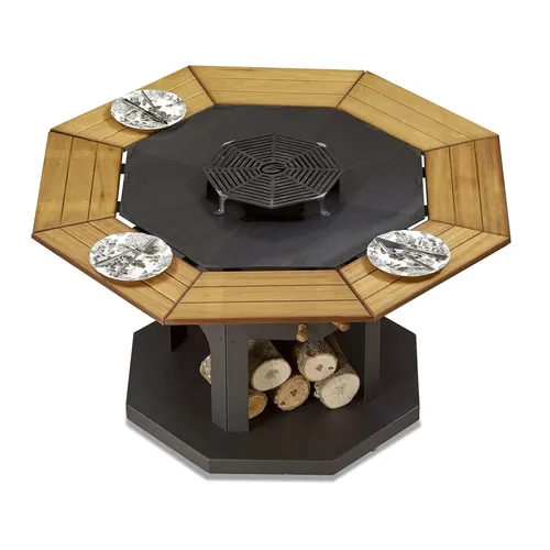 Schwarzer Grilltisch aus Holz und Edelstahl für Garten und Outdoor - Robuster Grilltisch für den Außenbereich, aus hochwertigem Holz und Edelstahl. Ideal für gesellige Grillabende, mit großzügiger Kochfläche von 85 x 85 cm.