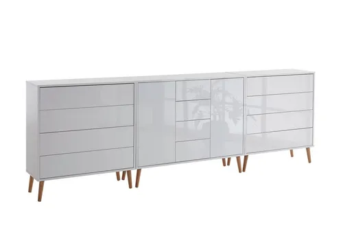 BMG Möbel Kommode Sideboard Mailand Set 12 – Modernes Design mit Push-to-open - Elegantes Sideboard Mailand Set 12, weiß lackierte Hochglanzfronten und griffloses Design. Bietet viel Stauraum für Kleidung und mehr, pflegeleicht dank Anti-Fingerprint-Beschichtung. Ideal für jeden modernen Wohnraum.