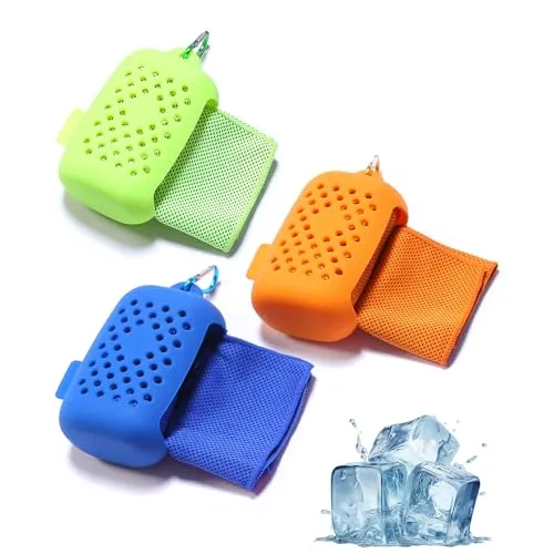 EasyULT Kühlhandtuch [3 Stück], Handtuch aus Mikrofaser, Sporthandtuch, schnelltrocknend, kühl, Handtuch für Sport, Reisen, Strand, Camping etc. (Orange Blau Grün)