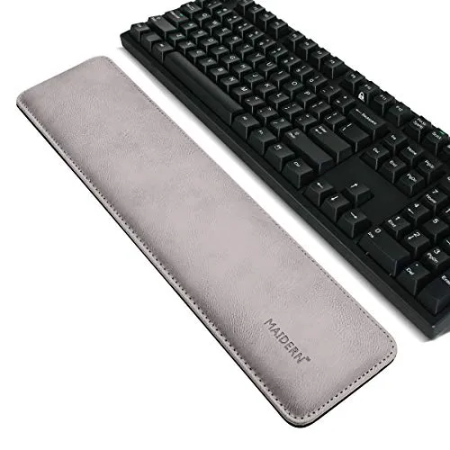 MAIDERN Ergonomische Tastatur-Handballenauflage mit Memory-Schaum, 16,5 x 3,7 Zoll PU-Leder-Gaming-Tastatur Handgelenkschutz/Handgelenkkissen-Unterstützung für Computer, Laptop, Mac (rauchgrau)