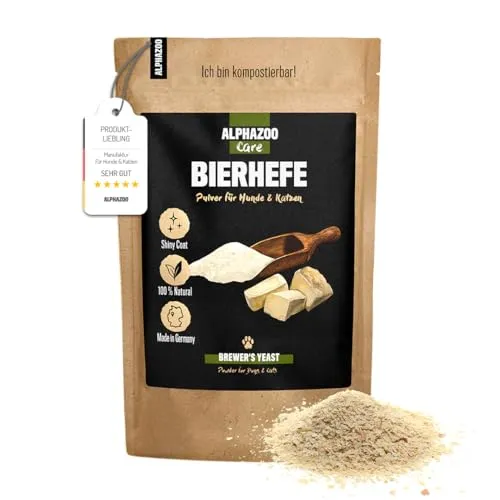 alphazoo Bierhefe Hund & Katzen Pulver 250g I Natürlicher Vitamin B Komplex gegen Haarausfall & Juckreiz I Biotin Fellpflege bei Schuppen, trockene Haut I Reine Bierhefeflocken mit B-Vitaminen