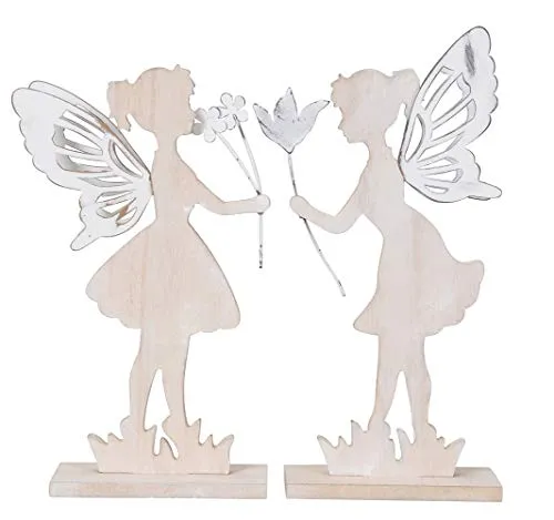 Dio dekorative ausgefallene Deko-Figur Elfe Holz und Metall Shabby weiß Preis für 2 Stück