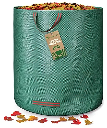 GardenGloss 1x Gartenabfallsack mit Griffen - 272L Gartensack Laubsack - UV-Stabil und Wasserabweisend - Wiederverwendbare und Stabile Gartensäcke
